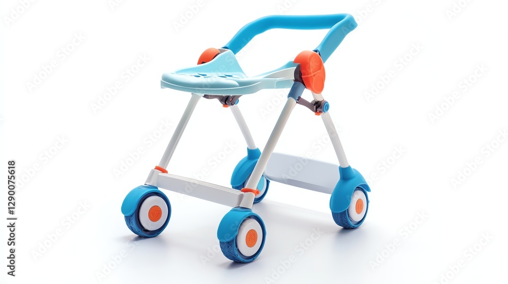 Toy stroller with vibrant colors on a white isolated background. Toy stroller with vibrant colors on a white isolated background.