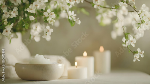 Relaxing scene with candles and flowers, creating a peaceful atmosphere for mindfulness and self-care.