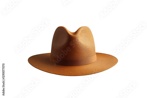 Brown straw hat with a ribbon around the base, isolated photo