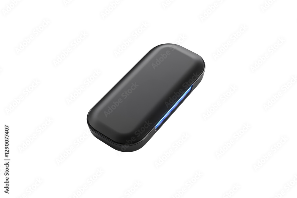Black device with a blue light on it, isolated Black device with a blue light on it, isolated