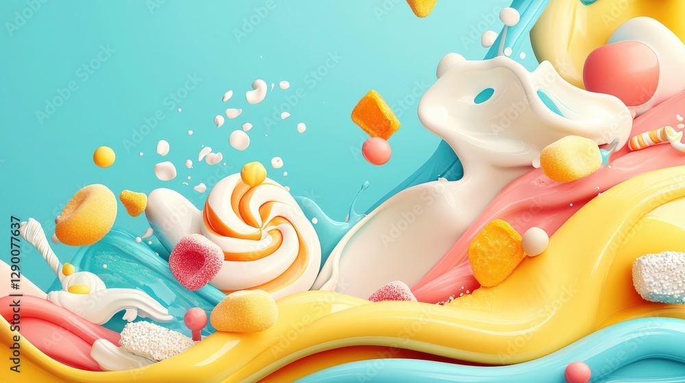 Naklejka premium A colorful swirl of candy and ice cream with a blue background