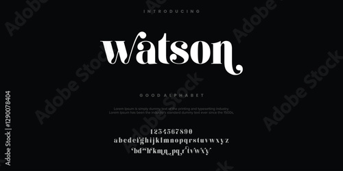 Watson font alphabet. Typography typeface uppercase lowercase and number. vector illustration