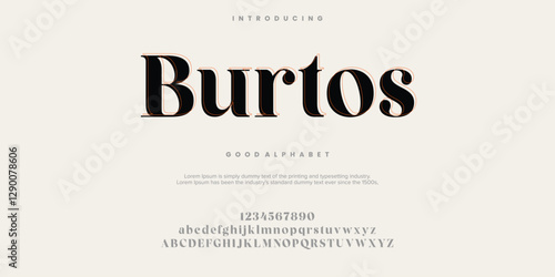 Burtos font alphabet. Typography typeface uppercase lowercase and number. vector illustration