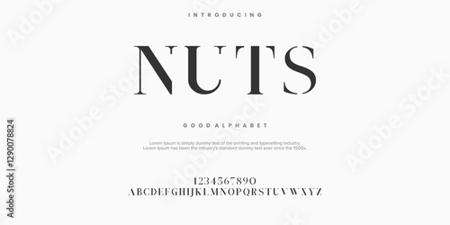 NUTS font alphabet. Minimal modern urban fonts for logo, brand etc. Typography typeface uppercase lowercase and number. vector illustration