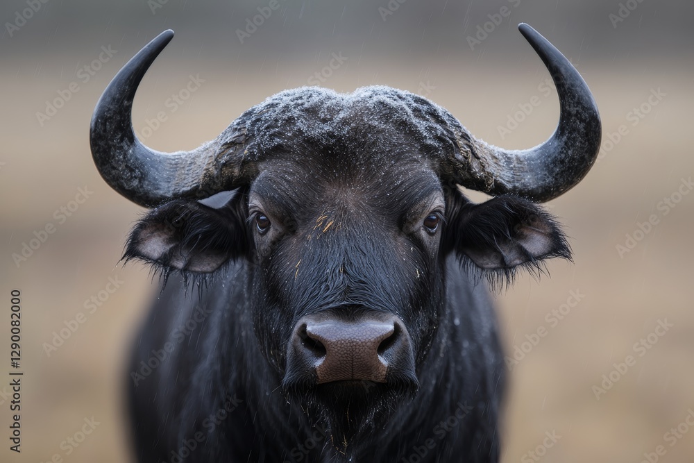 Naklejka premium Black ox with a white face and horns