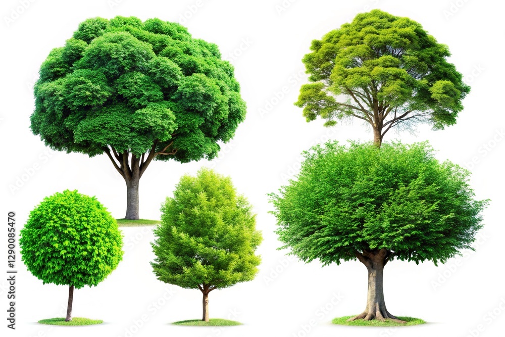 4 Realistic Green Trees on White Background 4 Realistic Green Trees on White Background