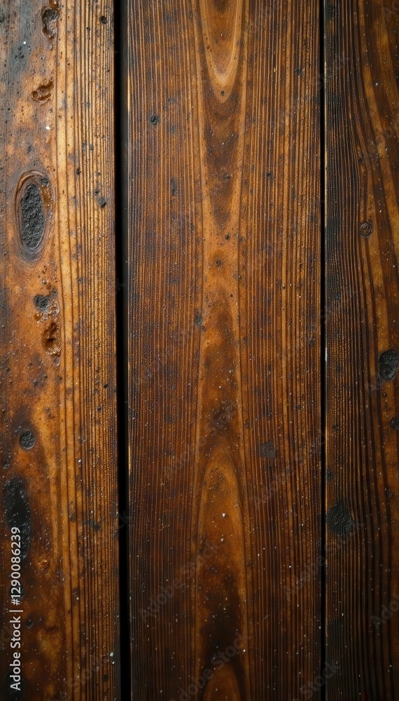 Fototapeta premium Rich brown wood grain, distressed surface, grunge aesthetic, material, wood texture background