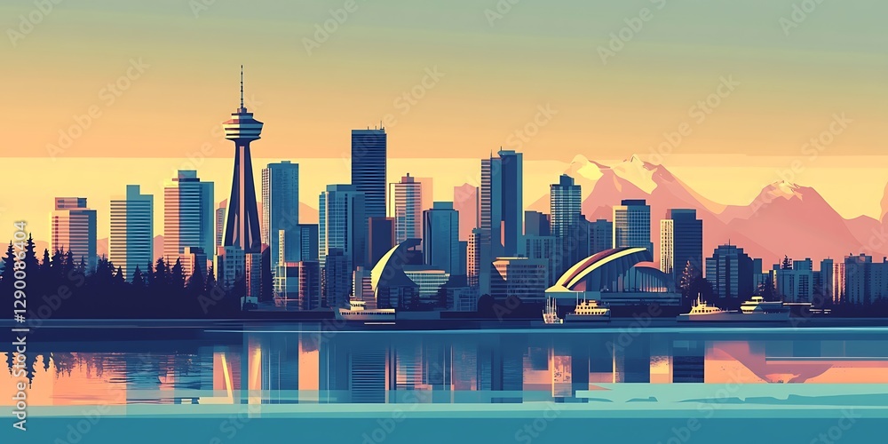 Obraz premium Minimalistic Digital Illustration of Vancouver's Iconic Skyline. minimalistic vector. Illustrations ,
