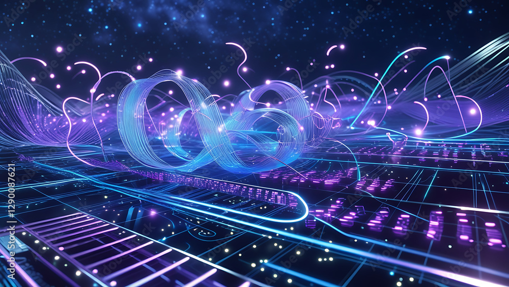 Obraz premium Blockchain data fields. Network line connect stream waves, created by generative ai