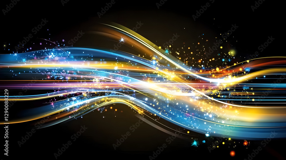 Obraz premium Abstract background featuring colorful lines and stars creating a dynamic visual effect