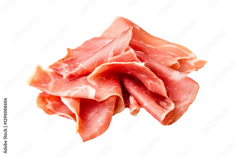 Pile of sliced ham on a white background, isolated Pile of sliced ham on a white background, isolated