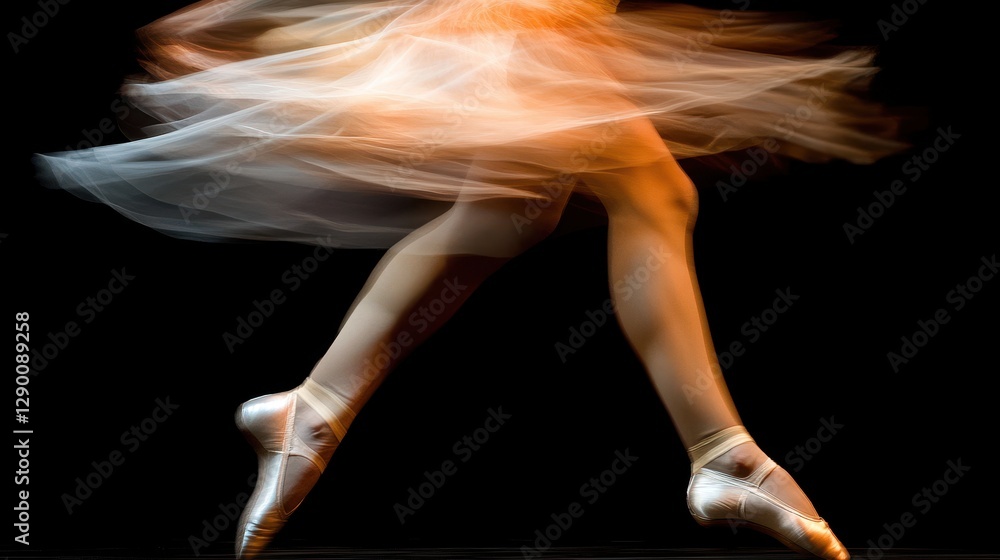 Obraz premium Motion blur photo of a ballerina's legs and tutu. Illustrates grace, speed, and the art of ballet dance.