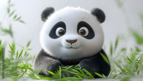 Cute Animated Panda With Bamboo