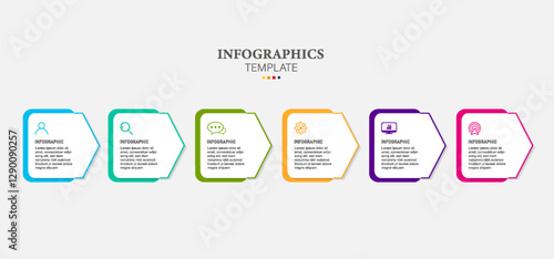infographic arrow concept design template with icons. 6 options or steps. Infographics for business concept. Can be used for info graphics, flow charts, presentations, web sites