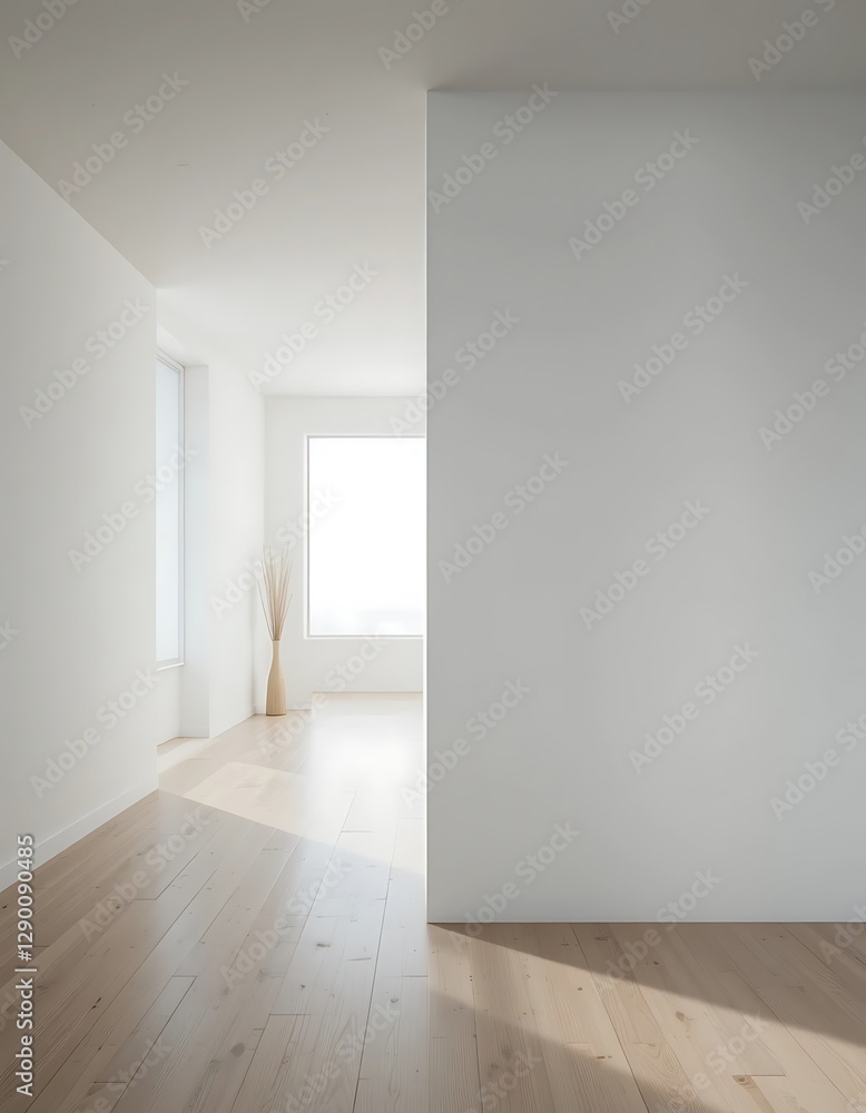 Simple interior view of a minimalist hallway with natural light Simple interior view of a minimalist hallway with natural light