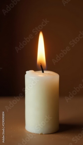 Wallpaper Mural Single white wax candle flame, brown background, minimalist, background Torontodigital.ca