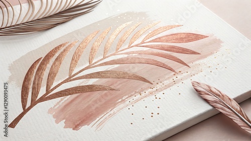 Rose Gold Foil Brush Strokes on a Light Beige Canvas with a Minimalist Touch Perfect for beauty branding, event invitations, social media templates, and fashion marketing, photo