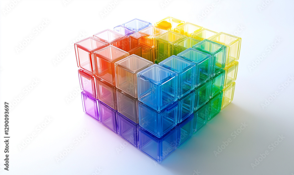 Vivid 3D rainbow cube constructed from a spectrum of colors, embodying futuristic digital art innovation Vivid 3D rainbow cube constructed from a spectrum of colors, embodying futuristic digital art innovation