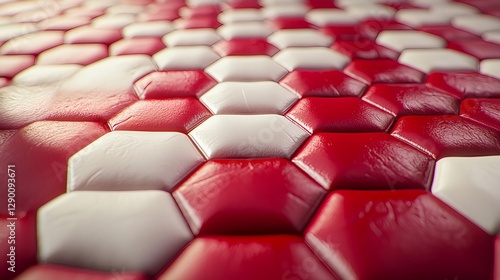 Abstract Background with Red and White Hexagons in Sharp Focus