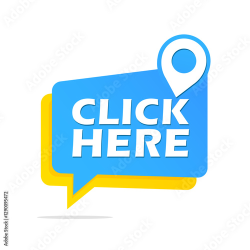 Click here bubble icon. Click button vector illustration.