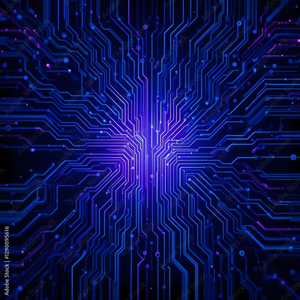 Glowing blue purple neon circuit board lines abstract motion design Glowing blue purple neon circuit board lines abstract motion design