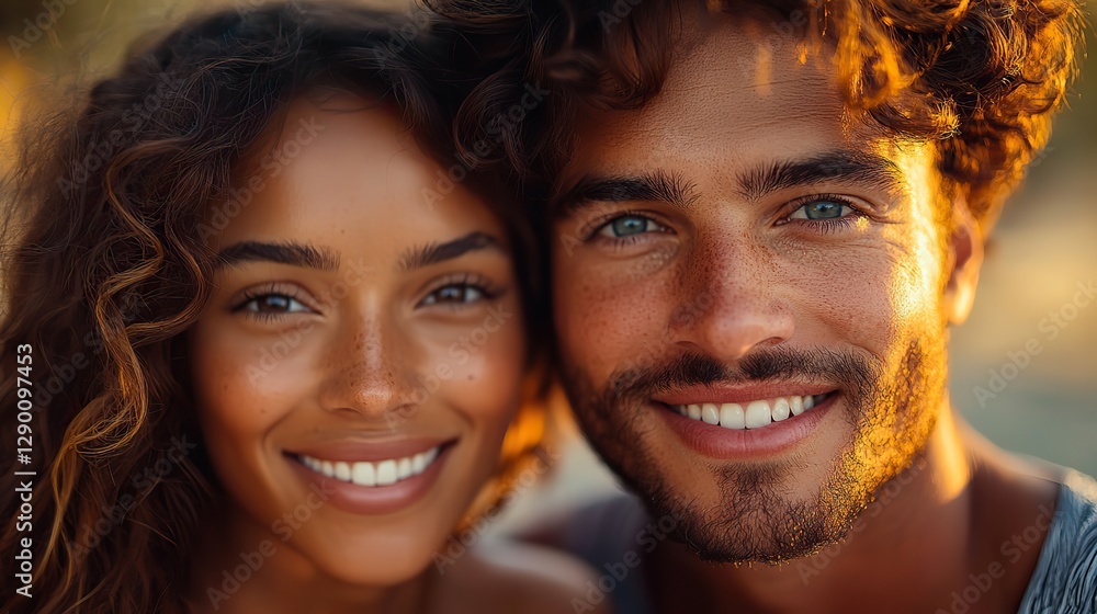 portrait of a young mixed race couple in the city at sunset
