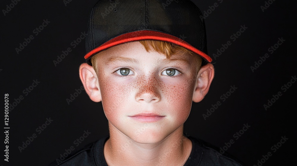 Boy in baseball cap, serious expression, studio portrait Boy in baseball cap, serious expression, studio portrait