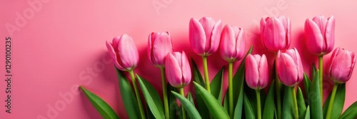 Vibrant pink tulips against bold stripes, ample space , bloom, floral, vertical