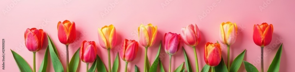 Vibrant tulips against a soft pink backdrop with geometric shapes , flowers, bloom, springtime Vibrant tulips against a soft pink backdrop with geometric shapes , flowers, bloom, springtime