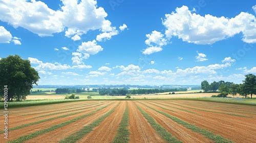 Wallpaper Mural Bright Sunny Day on a Farmland with Rows of Plants Torontodigital.ca