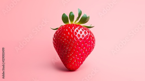 A bright red strawberry, right empty space, pastel pink background ,generative ai illustration