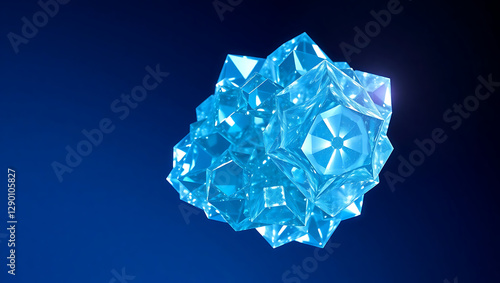 Abstract 3D Blue Crystal Geometric Shape with Shiny Texture and Modern Design for Futuristic Visual Art Background