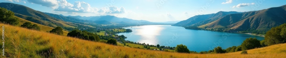 Sparkling Balaton, sun-drenched hills, vivid blue sky , hungary, sky, horizon Sparkling Balaton, sun-drenched hills, vivid blue sky , hungary, sky, horizon