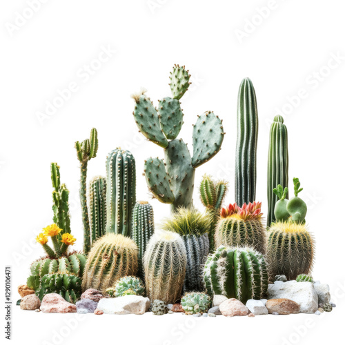 Decorative Cactus Garden Clipart Isolated on Transparent Background