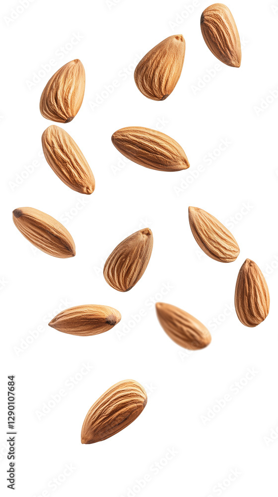 flying almonds isolated on transparent white background, clipping path flying almonds isolated on transparent white background, clipping path