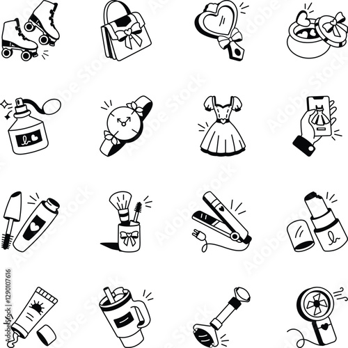 Set of Hand Drawn Girl Fashion Icons 

