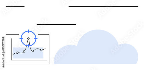 Graph with data points and target focus overlay next to abstract cloud. Ideal for analytics, cloud computing, data trends, precision goals, digital transformation, business strategy, abstract line