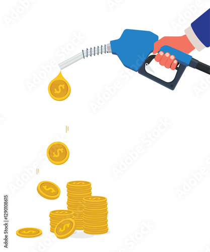 Money is pouring out fuel nozzle stock illustration