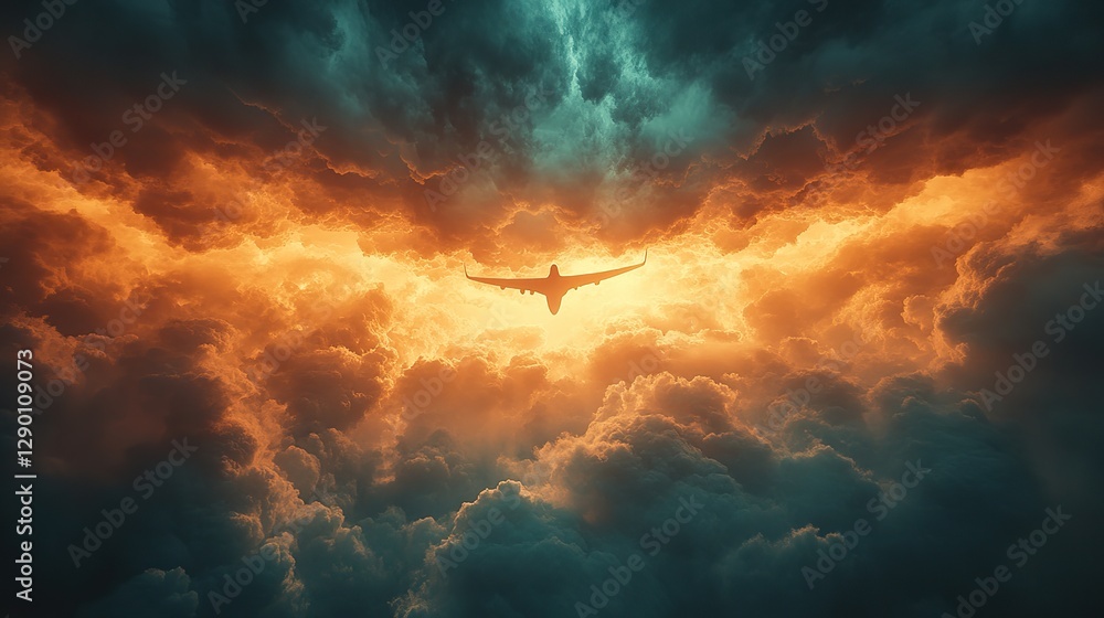 silhouette of a man flying in the stormy cloudy sky silhouette of a man flying in the stormy cloudy sky