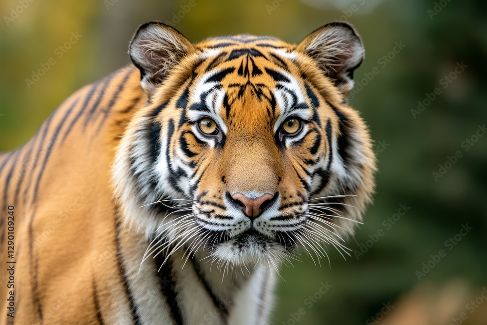 Fototapeta premium Majestic Tiger Staring Intently in Natural Habitat with Vibrant Colors and Detailed Fur