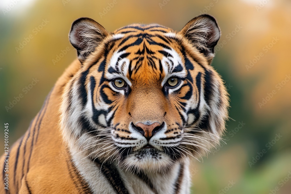 Obraz premium Majestic Tiger Staring Intently with Striking Orange and Black Stripes in Natural Habitat