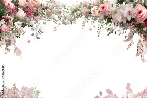 romantic wedding backdrop with delicate blooming flowers and dreamy atmosphere for photography isolated on transparent background.