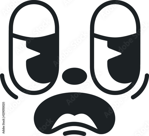 Upset facial expression black-and-white vector illustration