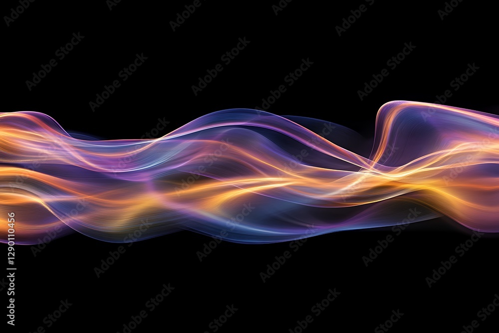 Abstract Flowing Energy: Warm Orange & Cool Purple Light Waves on Black Abstract Flowing Energy: Warm Orange & Cool Purple Light Waves on Black