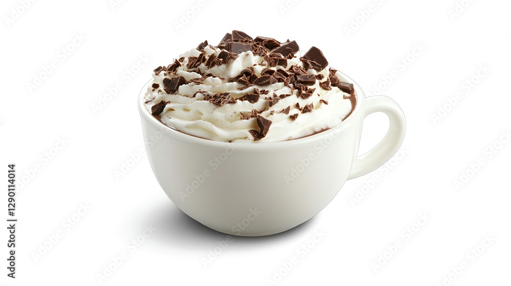 Hot Chocolate Beverage with Whipped Cream in White Cup Isolated Hot Chocolate Beverage with Whipped Cream in White Cup Isolated