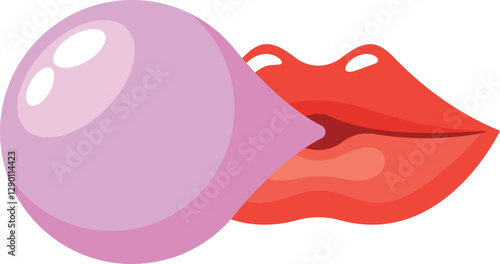lips pouting chewing gum vector illustration
