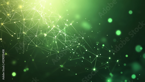 Abstract background with glowing green polygonal mesh and lights