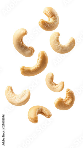 flying cashew nut isolated on transparent white background, clipping path