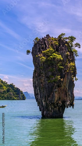 Timelapse Tapu island or Koh Tapu  is located in Khao Phing Kan National Park in Phang Nga ProvinceThailand