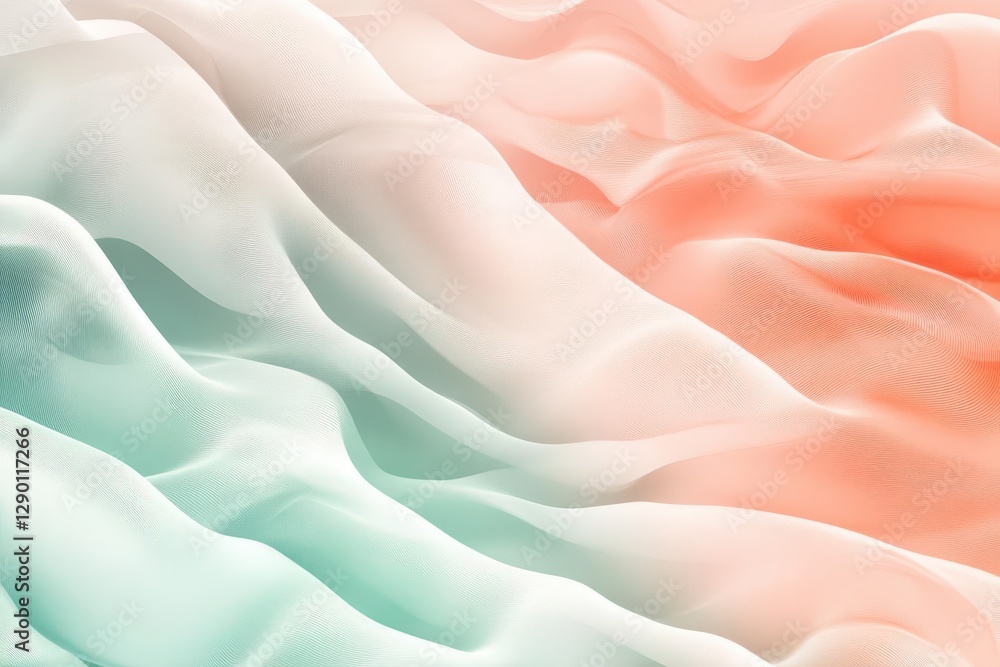 Fototapeta premium flowing abstract waves in soft coral and mint green gradients with subtle geometric patterns